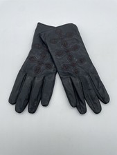 VTG Merona Womens Black Leather Gloves L/XL Diamond  Oval Inlaid Pattern