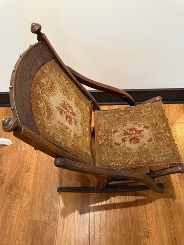 Antique Circa 1800's Wooden Folding Rocking Chair Edward W. Vaill Worcester MA - Picture 8 of 14
