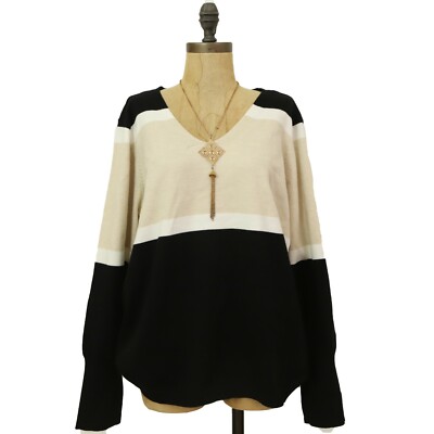 Devotion By Cyrus Sweater Top Size S Colorblock Pullover Black Cream NEW Tag B41