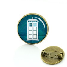 Sci-fi Science Fiction  Police Box - retro Pin  Glass and metal