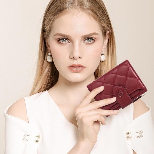 Cartera pequeña de cuero RFID para mujer con soporte para tarjetas de crédito billetera con cremallera monedero - Imagen 7 de 49