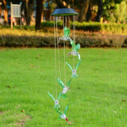 Solar Color Changing LED Hummingbird Wind Chimes Home Garden Decor Light Lamp US - Picture 3 of 23