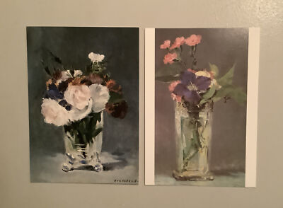 2 Postkarten, Blumenstrauß in Vase, Eduard Manet, Blumen, Rosen / Nelken, Neu