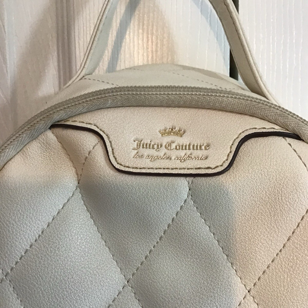 Juicy Couture White Quilted Logo Mini Backpack with Front Zip Pocket Juicy Couture Crystal Good Times Backpack Cream ( off White  main image 3