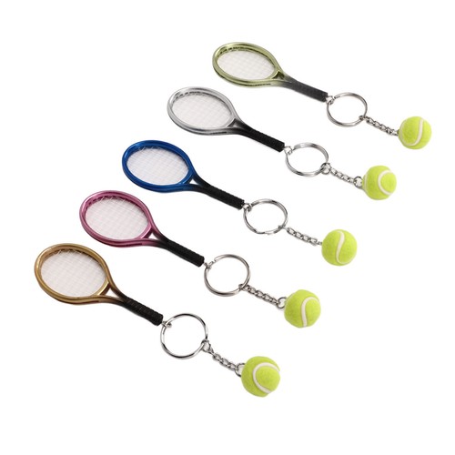 5 Pcs Mini Tennis Racket Ball Keychain Pendant Key Ring Gold Silver Rose Blue - Picture 9 of 12