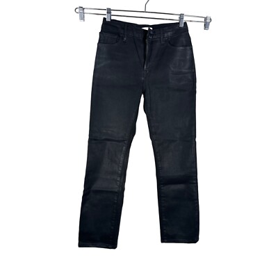 Good American Good Legs Coated Straight leg Jeans Cropped Black Sz 6/28