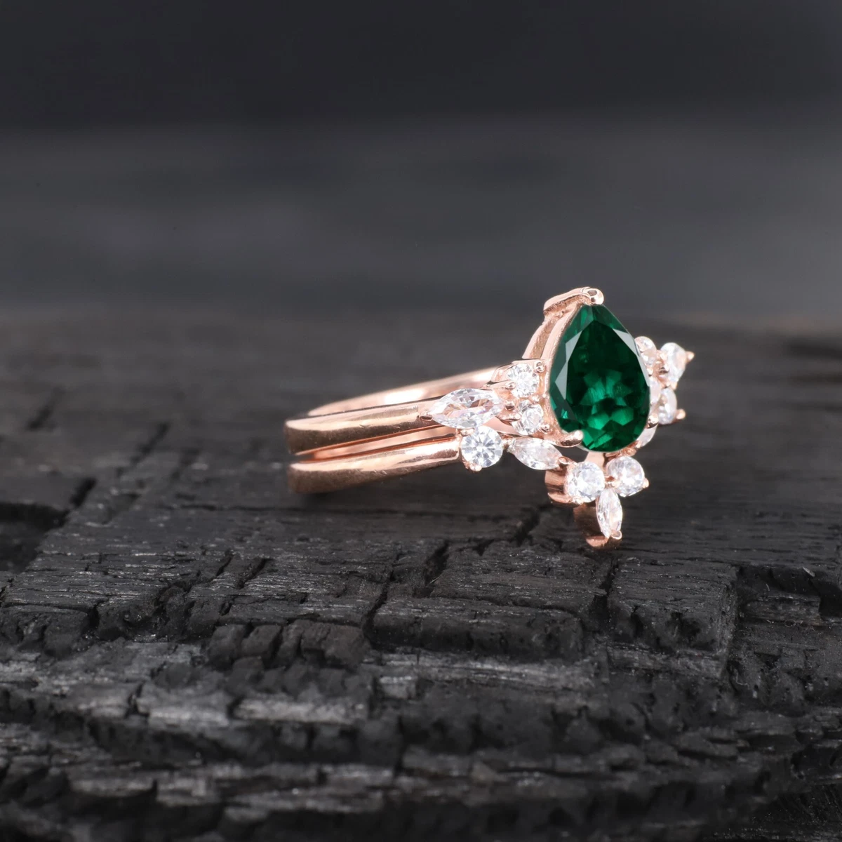 Pear Shaped Lab Emerald Engagement Ring