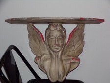 ETAGERE MURALE ANCIENNE ANGE BOIS PEINT wall wood angel shelf