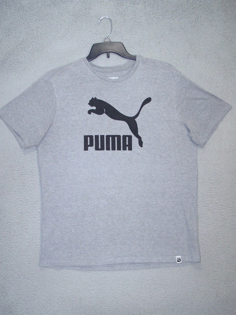 PUMA Shirt Adult Large Gray Graphic Logo Big Cat Athletic Short