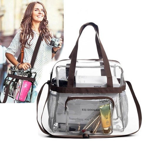 Clear Transparent Tote Bag PVC w/ Zipper Stadium Approved Shoulder Handbag Purse - Picture 19 of 23