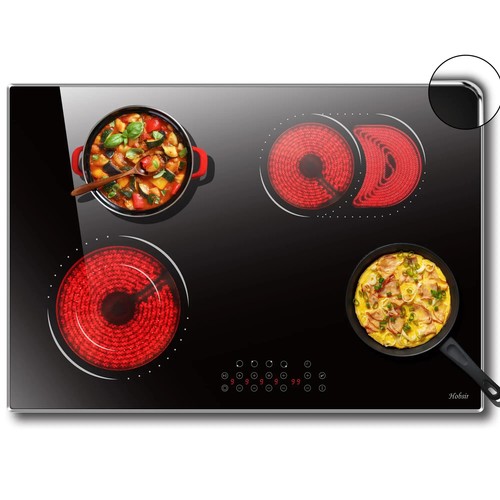 Hobsir 30 4-Burner Electric Cooktop, 6800W Dual Oval Zone, Built-In Glass Frame