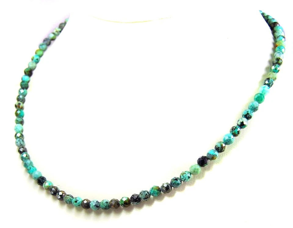 Collar De Turquesa Africana Facetada Ø-3 Mm Cierre De Plata 925 - Imagen 3 de 3