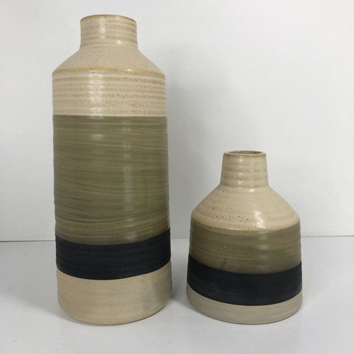 Earth Tones Ceramic Vase Set of 2 Handmade 10-inch and 5.5-inch