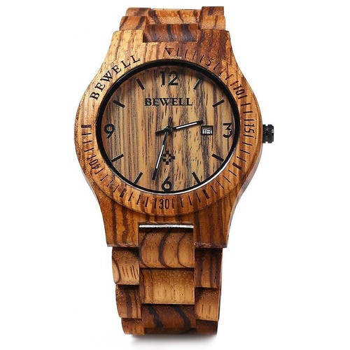 Men Wooden Watch Handmade Date Display Men's Watches Quartz Analog Wristwatches - Picture 5 of 6