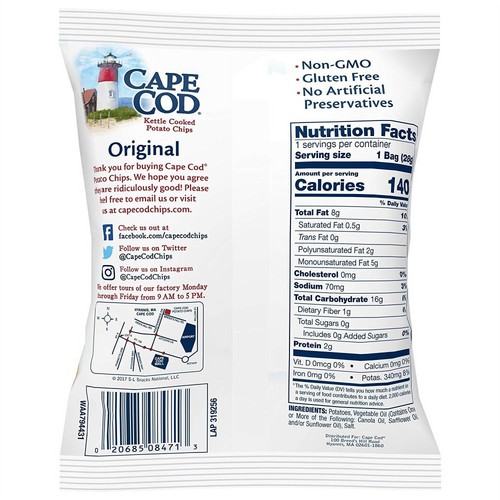 Cape Cod Original Kettle Cooked Potato Chips, Gluten-Free 1oz Bag (Pack of 24, T - Picture 4 of 5