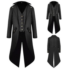 QPAXUCR Men's Steampunk Vintage Tailcoat Jacket Gothic Medieval Medium, Black