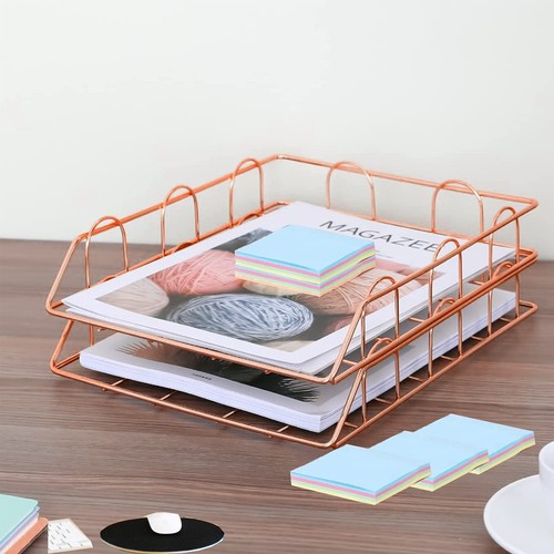 2 Tier Stackable Letter Trays File Rack Storage compartments Desk Document Paper - Picture 1 of 7