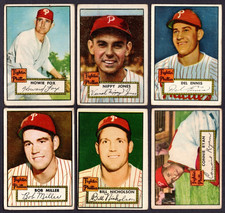 1952 TOPPS BASEBALL LOT (6) PHILADELPHIA PHILLIES -LOW GRADE