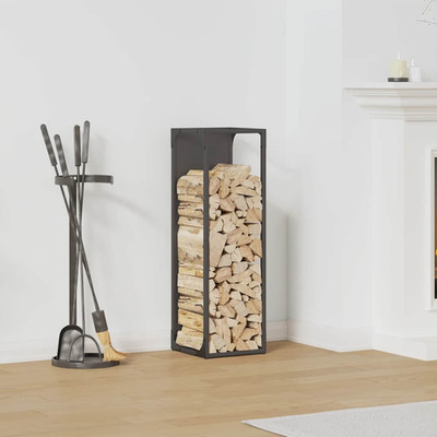 Kaminholzregal schwarz 25x25x80cm kaltgewalzter Stahl mit Holzplatte Sitz Indoor Pro