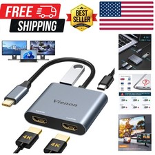 USB C to Dual HDMI Adapter 4K 60HZ, USB C Hub HDMI Adapter for Dual Monitors ...