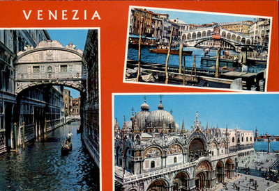 Postcard 225 Venezia Multiview Architecture Bridges Boats Vintage