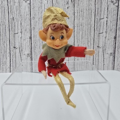Vtg Christmas Poseable Pixie Elf Shelf Sitter Loong Nose MCM Japan Kitschy 