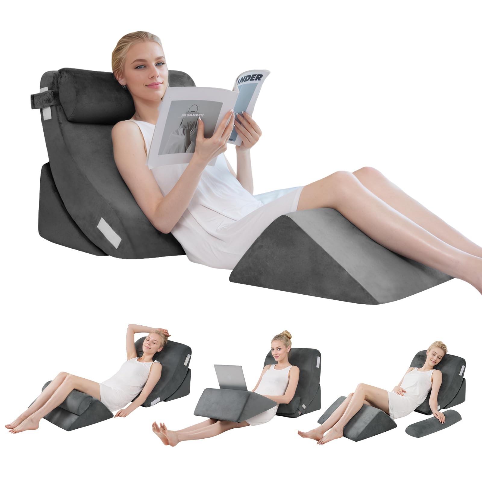 4pcs Orthopedic Bed Wedge Pillow Set for Post-Surgery Back and Leg Support with Memory Foam