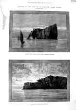 Antique Old Print *3119 1881 Gulf Lawrence Canada Rock Perce Lighthouse Gaspe