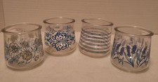 Set of 4 Oui Yogurt Ltd Edition Glass Jars Floral, Stripes Crafts Vtg Style 2.75