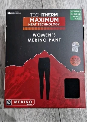 Mountain Warehouse Damen Merino Hose Thermo Heat Max Tech Schwarz Größe 12 Neu