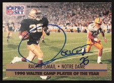 Raghib Rocket Ismail Signed 1991 Pro Set Rookie Card #36 Notre Dame. rookie card picture