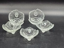 Set of 5 Vintage Fostoria Glass Grape Leaf Open Footed Open Salt Cellar Dishes