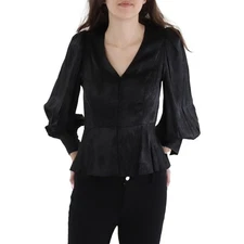 BCBGMAXAZRIA Womens Solid Satin Peplum Top BHFO 3616