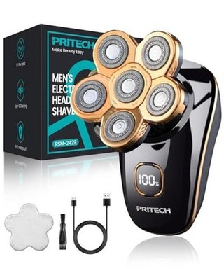 Head Shavers for Bald Men, Type-C Charge Electric Razor with 6 Rotary Blades,