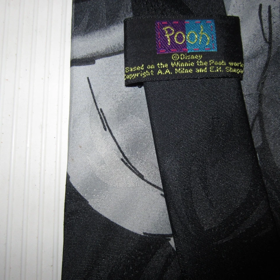 Disney Winnie The Pooh Characters Black Grey Print Men's Neck Tie - Image 2 of 4