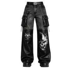 Men Black Tripp Pant Punk Rock Gothic Style Trouser Leather  cotton Street Wear