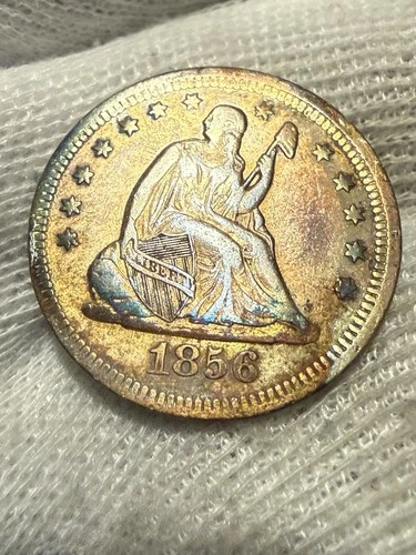 1856 Seated Liberty Quarter, Nice Choice Lustrous AU ++Collector Type Coin Toned