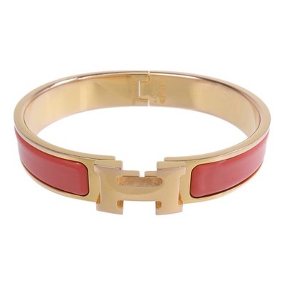 HERMES Clic H Bracelet Enamel Metal Gold Pink
