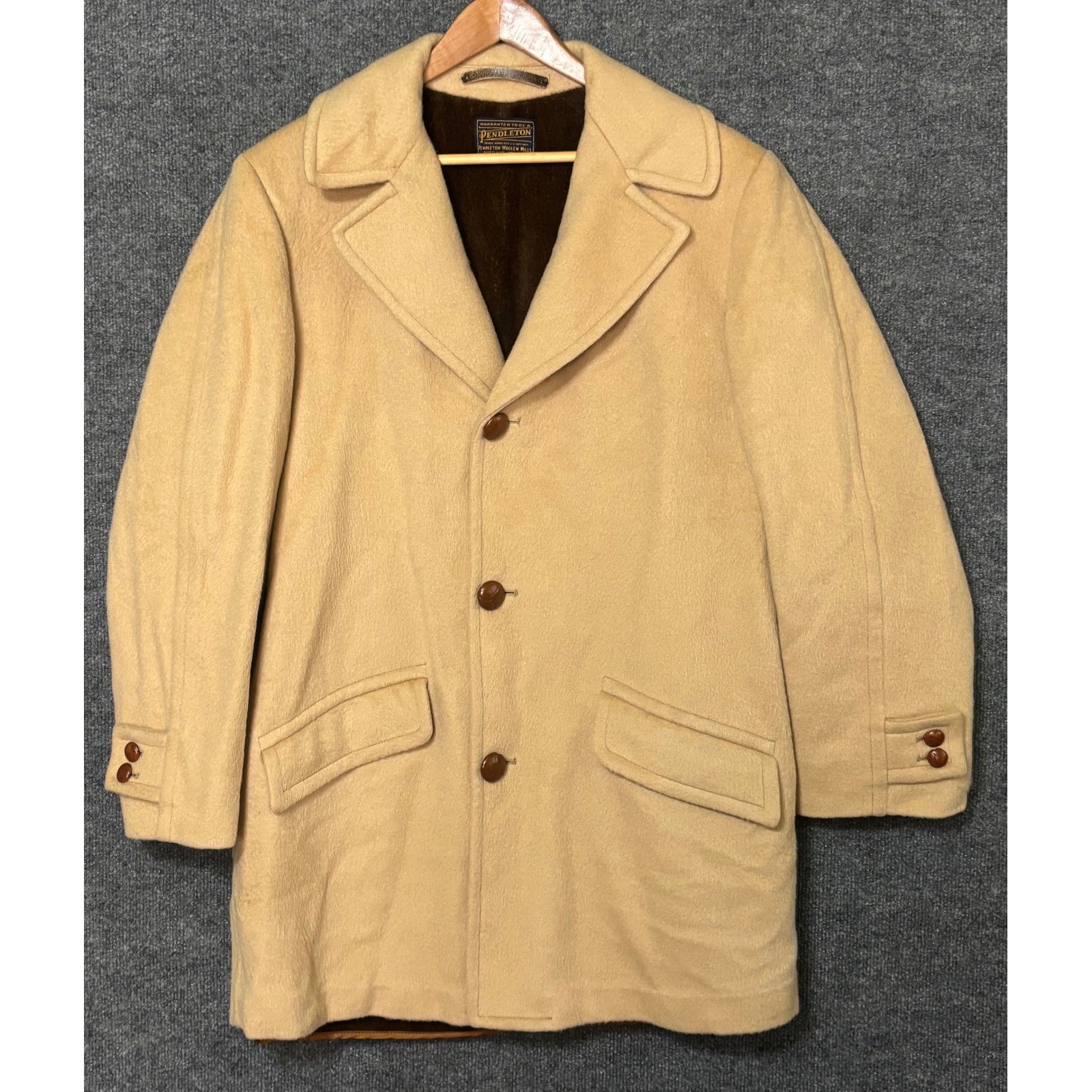 Vintage 1950s Pendleton Woolen Mills Mens Tan Wool Sherpa Lined Coat Size Large