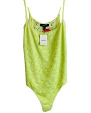 Forever 21 Tops Forever 2 Tan One Piece Bodysuit With Mesh Detail Large, Green