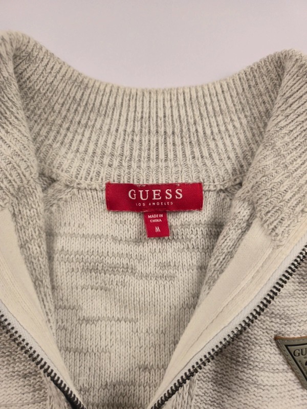 GUESS Contemporary Knit Jacket Regular Fit Marl Grey Full Zip M 281 image 3