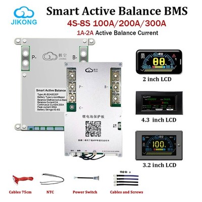 JK BMS 4S-8S 100-300A Active Balance BMS for Li-ion LiFePo4 LTO Battery + LCD