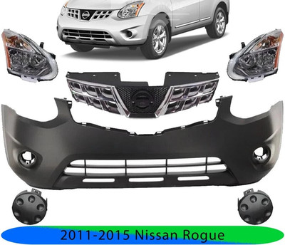 Front Bumper Cover Fascia & Headlight Assembly Kit For 2011-2015 Nissan Rogue