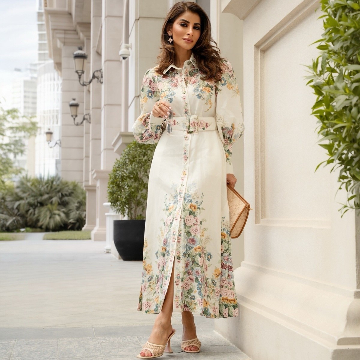 Zimmermann Wavelength Dress Size 1 / 10 AU / 6 US Midi Floral Linen Belted  | eBay