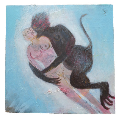 Siobhan Purdy (zeitgenössisch) Öl auf Platte. ''Teufel fangen'' Surrealismus. 2013