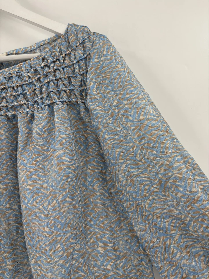 Blusa Lafayette 148 Paley para mujer pequeña azul mangas 3/4 mezcla de seda cuello barco Foto 3 de 4