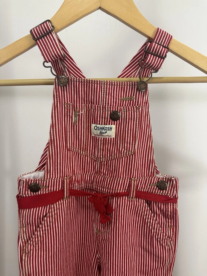 VTG OSHKOSH B’GOSH Toddler Size 3T Red/White Hickory Striped Bib Overalls - Image 4 of 4