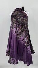 Y2K Swing Dress Halter Neckline with Tie Purple Paisley Plisse Pleated Vintage