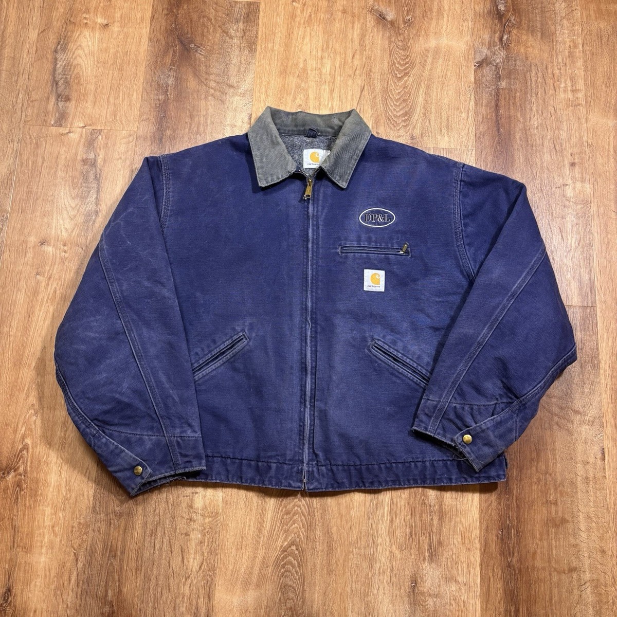 Vintage Carhartt Detroit Jacket Mens 2XL 90s Dark Navy Blue Faded 