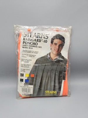 Vintage Stearns Adult Universal Rain Blaze Orange Poncho Waterproof Model 8020